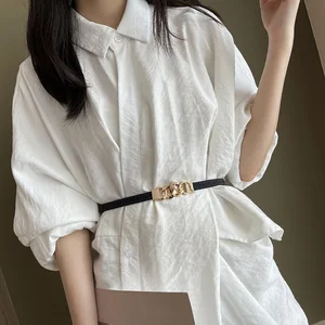 Simple Fashion Elastic Ladies Thin Belt Skirt Shirt Women Wastband Elastic Korean Version Wild Metal Chain Buckle Cummerbunds