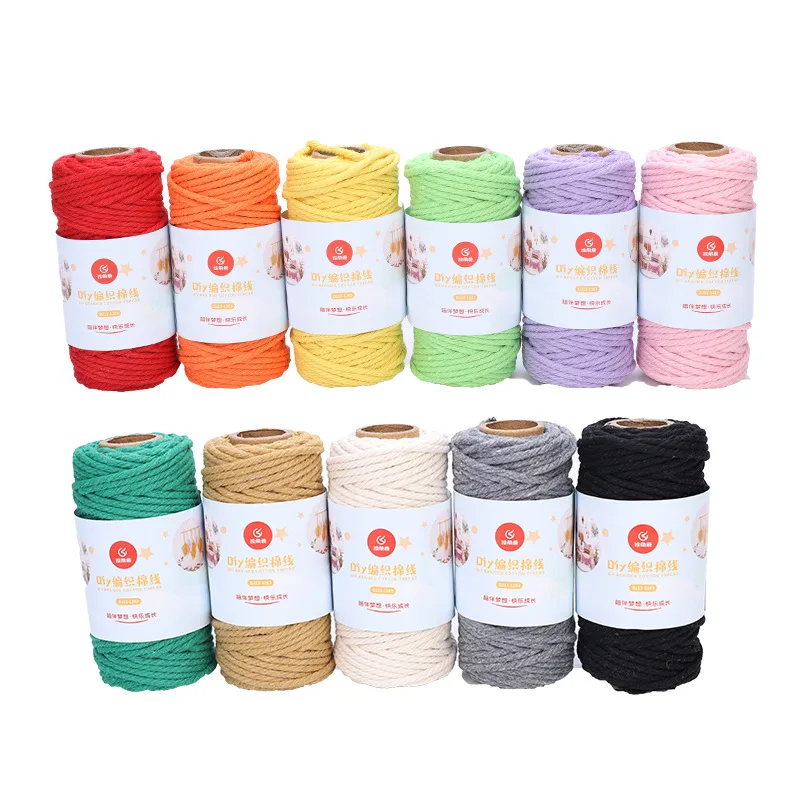 

3mm Colorful Macrame Rope Twisted String Cotton Cord DIY Home Decor Craft Handmade Home Textile Wedding Decoration 80g/roll