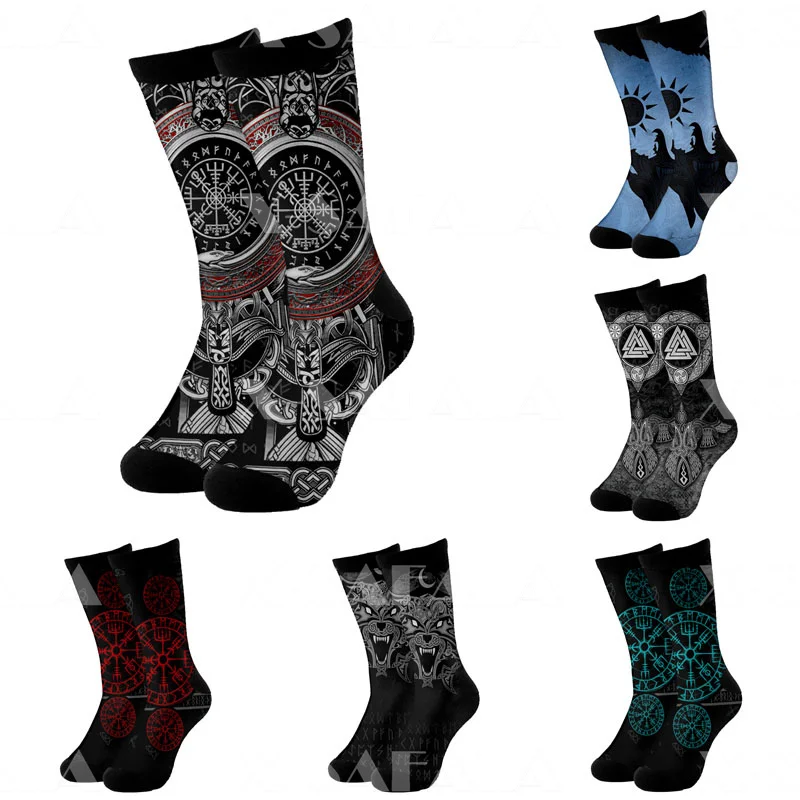 

Tattoo Symbol Viking Armor 3D Print Long Cotton Socks Cycling Casual Novelty High Socks Men Women Funny Colorful-2