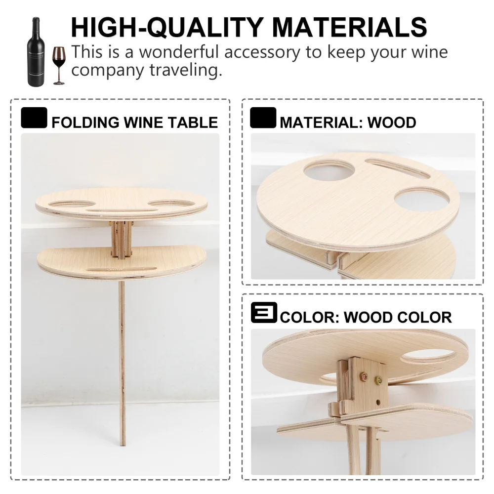 

Outdoor Portable Foldable Table Round Desk Mini Wooden Easy To Carry Rack