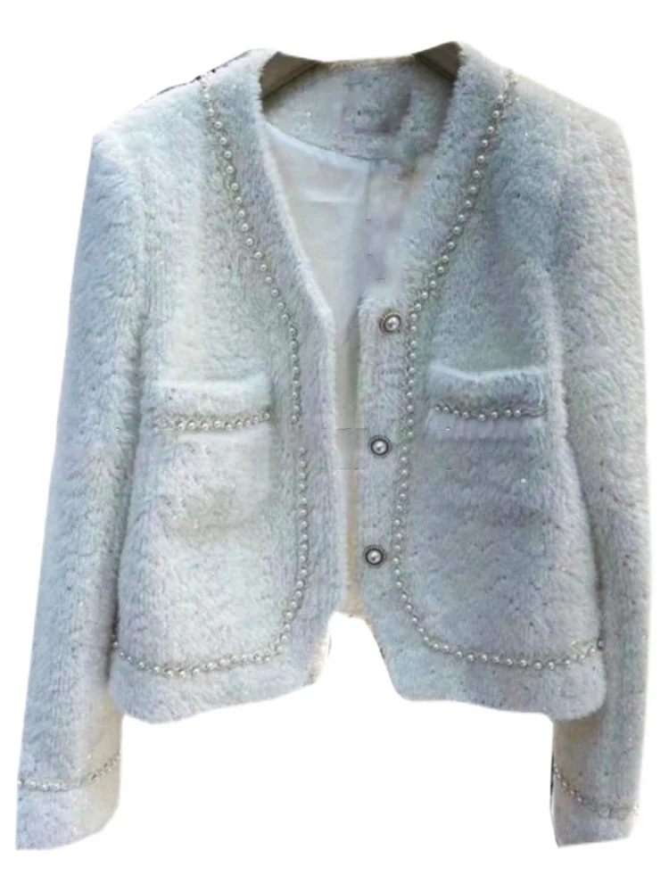 Женская куртка с V-образным вырезом длинным рукавом и блестками - купить по