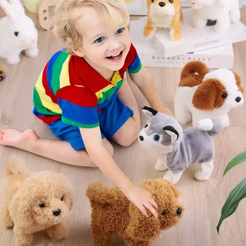 Электронный собачий робот собаки плюшевый щенок прыгающий хвост поводок Тедди