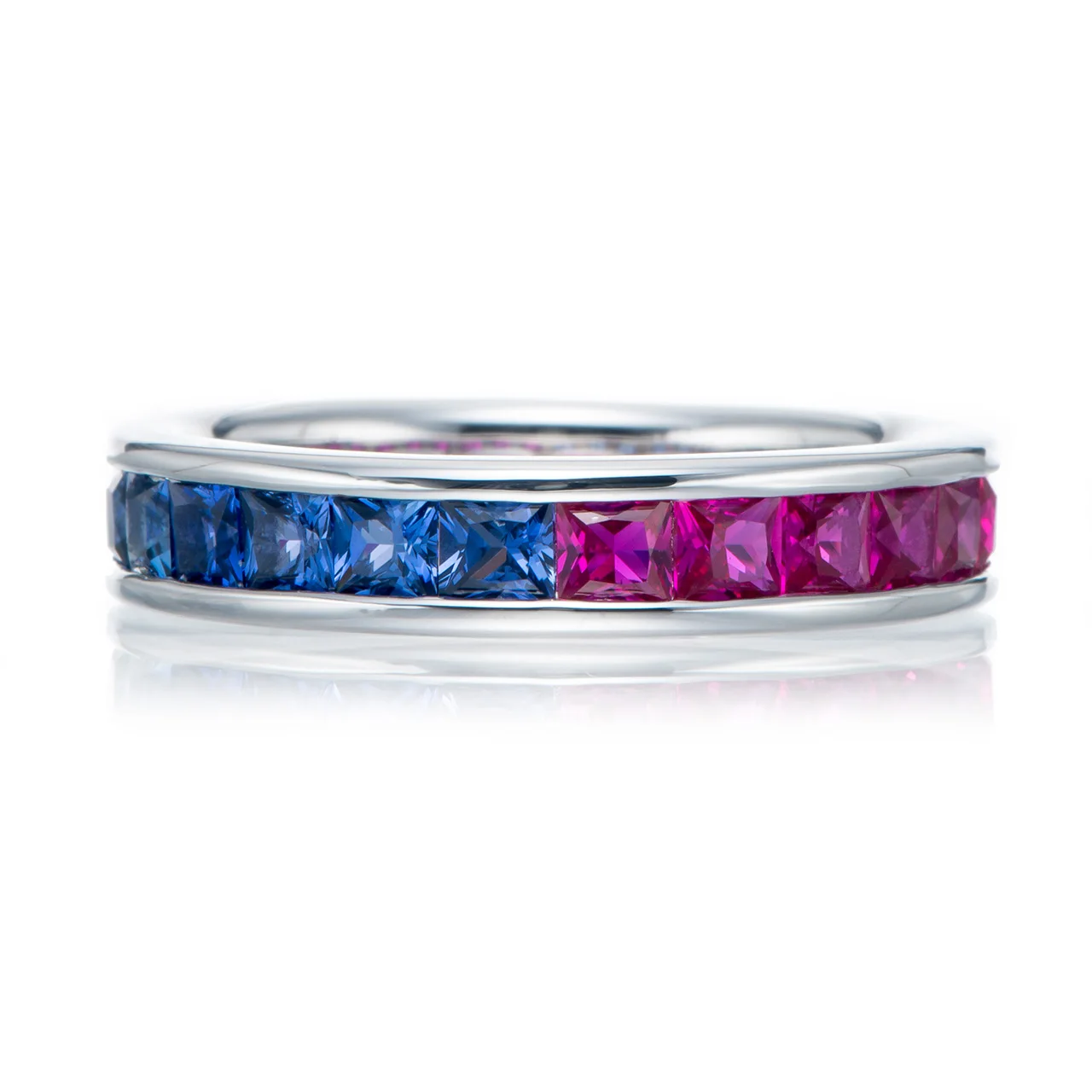 

Blue Corundum and Red Corundum Rhodium Over Sterling Silver Ring. engagement gemstone engagement Natural custom rainbow unique