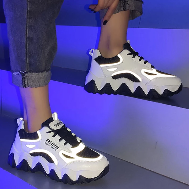 

Women Sneakers Vulcanize Shoes 2021 New Female Black White Platform Thick Sole Running Casual Shoe Woman Sport Shoes