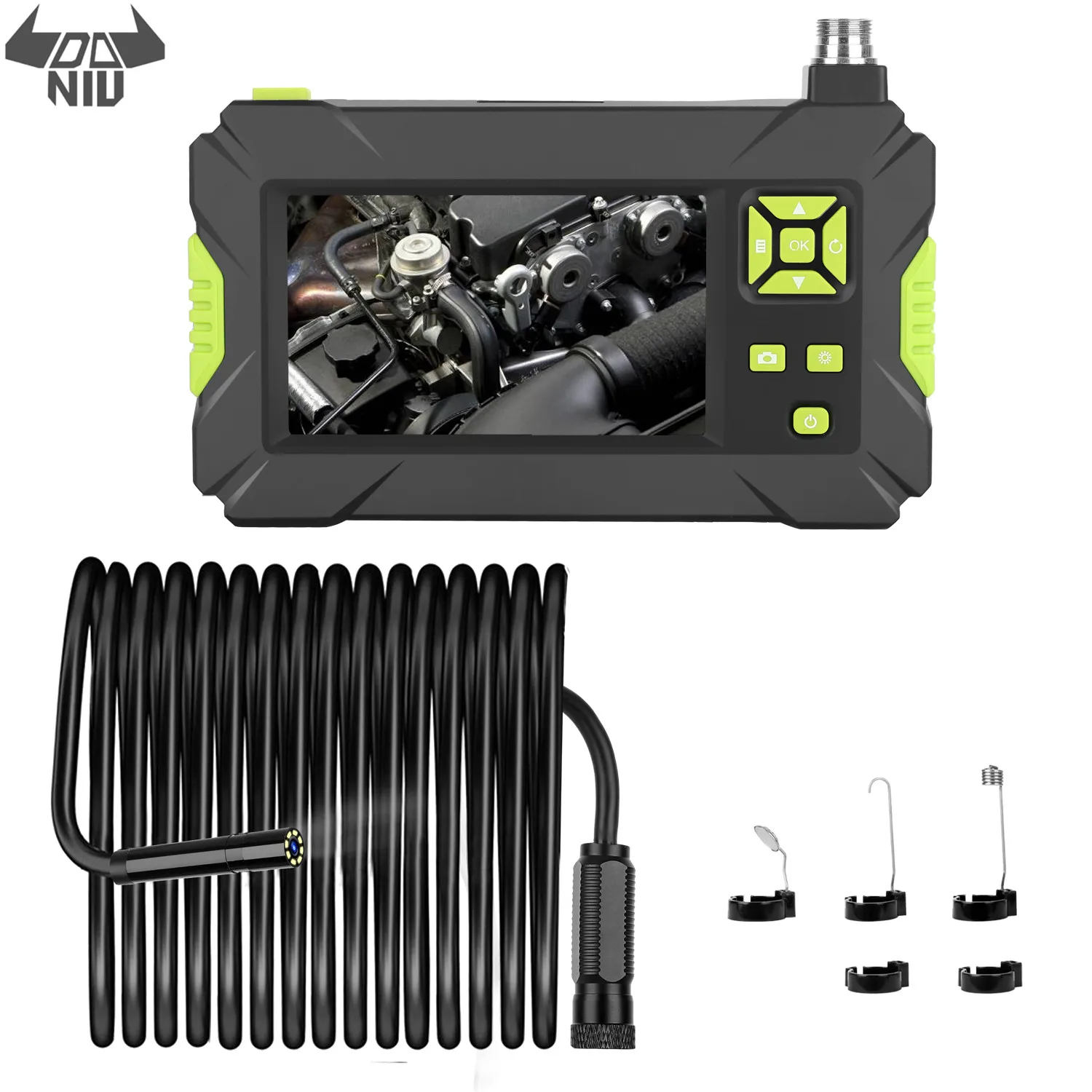 

DANIU P30 4,3 дюймовый дисплей высокой четкости 1080P бороскоп IP67 Водонепроницаемый 2 м/5 м/10 м зеленый ручной промышленный бороскоп