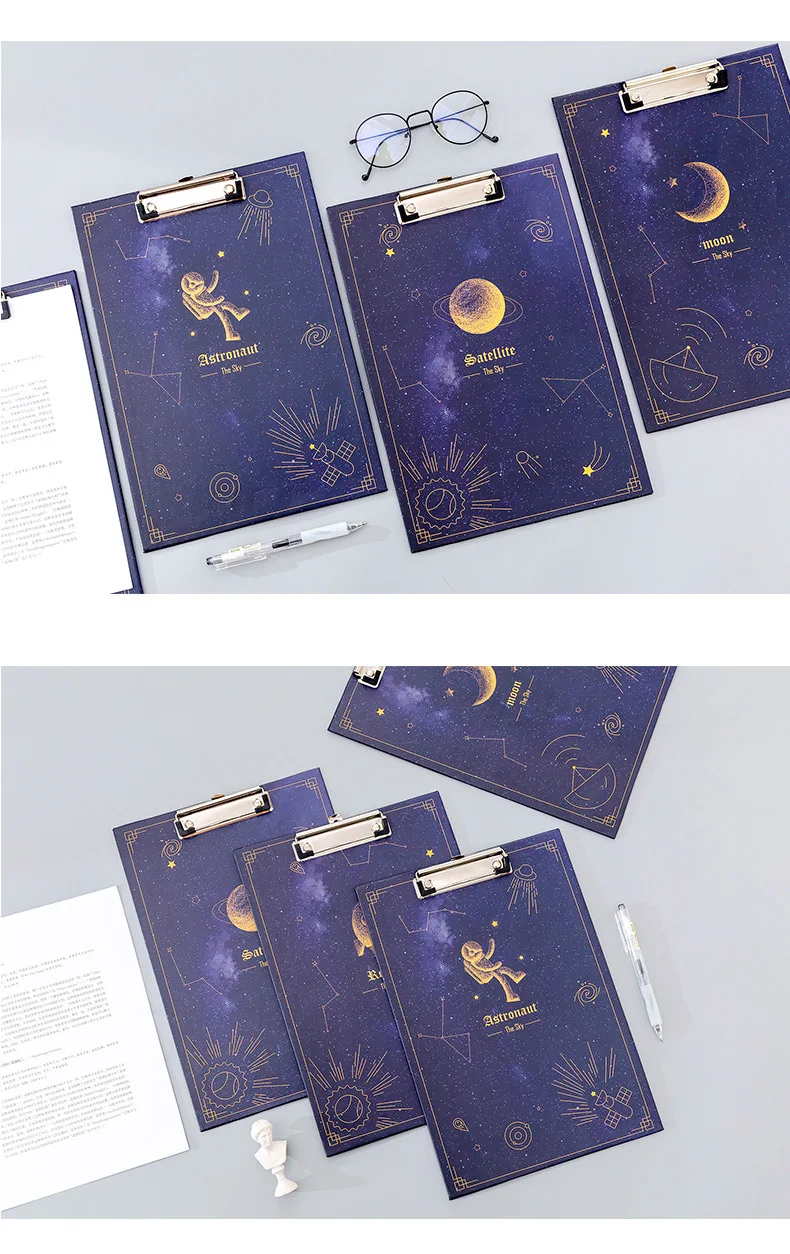 

Korean creative fantasy starry sky A4 paper clip test paper clip students pad plate writing plate folder information folder