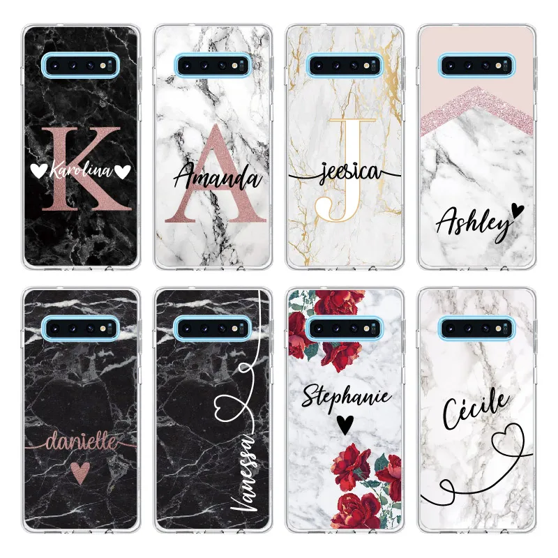 Персонализированный мраморный чехол с инициалом имени для Samsung Galaxy Note 8 9 10 A7 A8 S8 S9