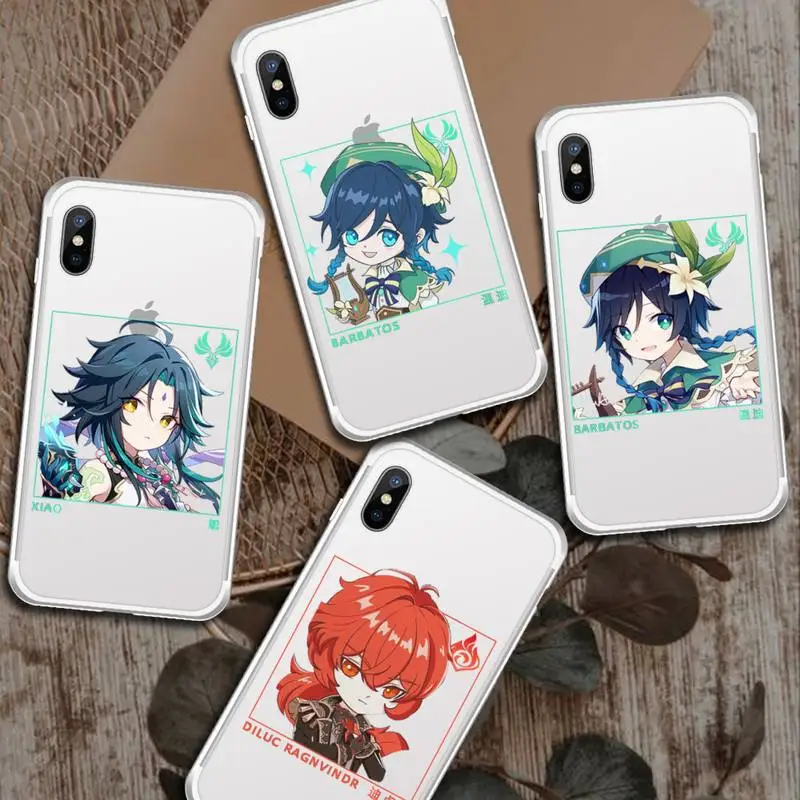 

Genshin impact Anime Phone Case Transparent for iPhone 6 7 8 11 12 s mini pro X XS XR MAX Plus