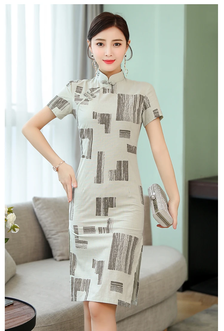 Улучшенное розовое хлопковое и льняное платье cheongsam Новая мода ретро элегантное тонкое платье в китайском стиле