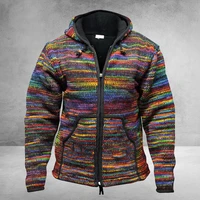 winter knitted cardigan men jacket rainbow striped sweaters coat autumn hoodies men zipper knitted coat vintage knitwear coat