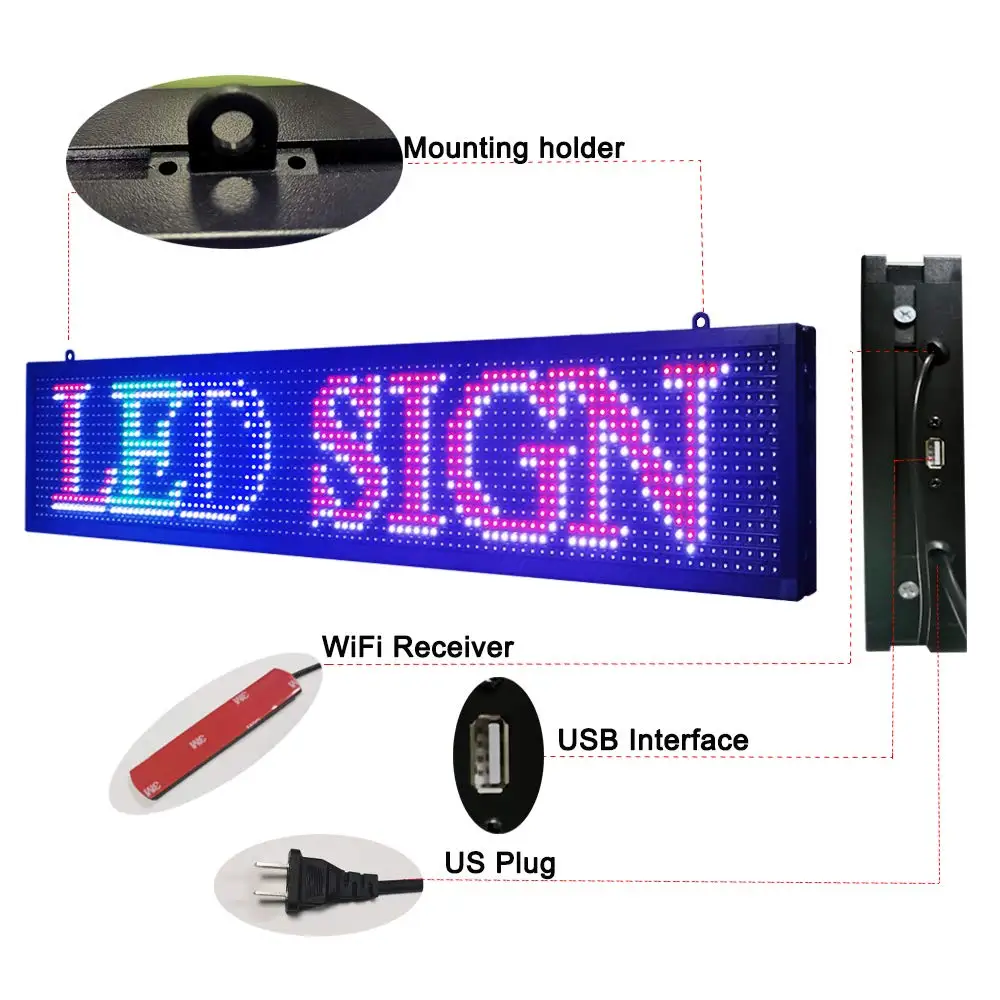 outdoor 52''x8'' INCH 1/4 scan RGB P10 7 colors LED SIGN Support USB computer WiFi edit for Advertising media Display |