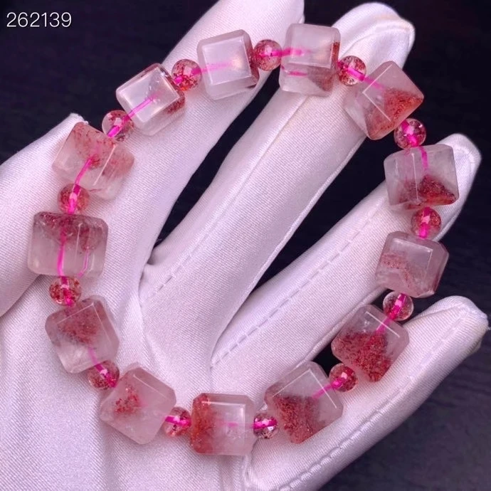 

Natural Lepidocrocite Quartz Crystal Woman Red Super 7 Cube Round Beads Bracelet 10.1mm Stretch Gemstone AAAAA Genuine