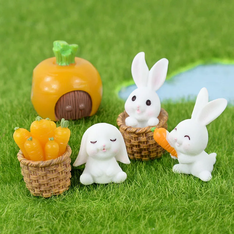 

4pcs/Set Resin Mini Cute Rabbit Figurine Home Desktop Decoration Micro Garden Ornaments Children Toy Gift Easter Decor Supplies