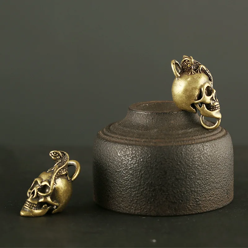 Винтажный латунный брелок для ключей в виде ящерицы черепа головы автомобиля