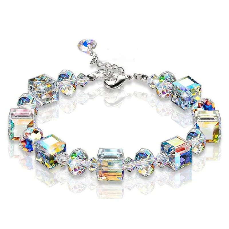 Браслеты на цепочке для женщин и девушек, изысканные квадратные геометрические многоугольные бусины, ювелирные изделия из кристаллов, Йога браслет, рождественские подарки