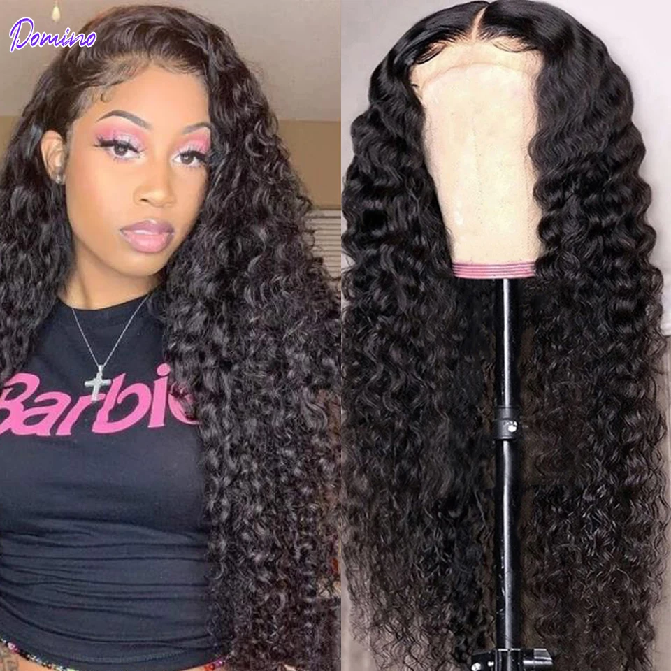 

DOMINO Deep Wave Lace Front Human Hair Wigs For Women 13X4 Lace Frontal Wig Indian kinky Curly Lace Closure Wig 4X4 Lace Wig