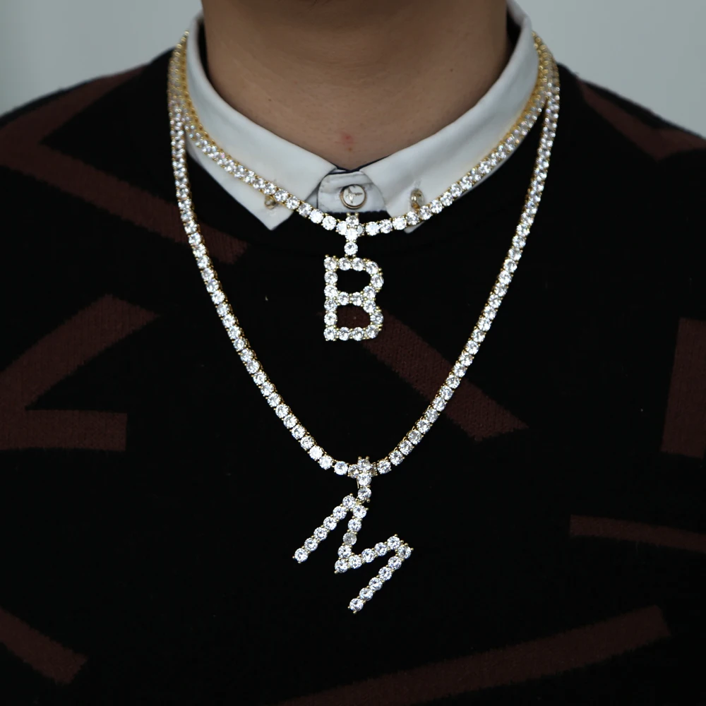 Женская Мужская Рок Хип Хоп мода 1" ювелирные изделия iced out cz Алфавит кулон персонализированное имя CZ теннисная цепочка ожерелья с инициалами