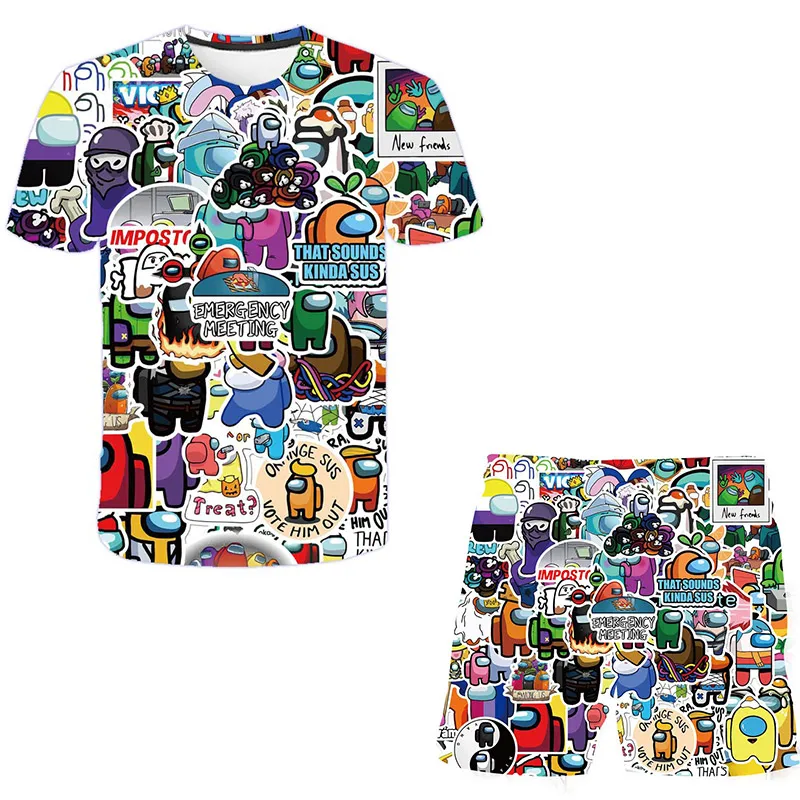 

Summer Boys T Shirt And Short Suits Toddler Girls Sets Top+shorts 2pcs Sets Among-us Sports Suit Children Sets Boys T Shirt