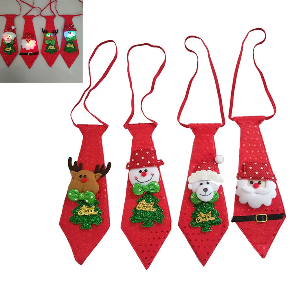 

Christmas Santa Tie Kids Glowing Christmas Ties Santa Claus Snowman Elk Bear Bow Ties Kids Gift Party Decor New Year