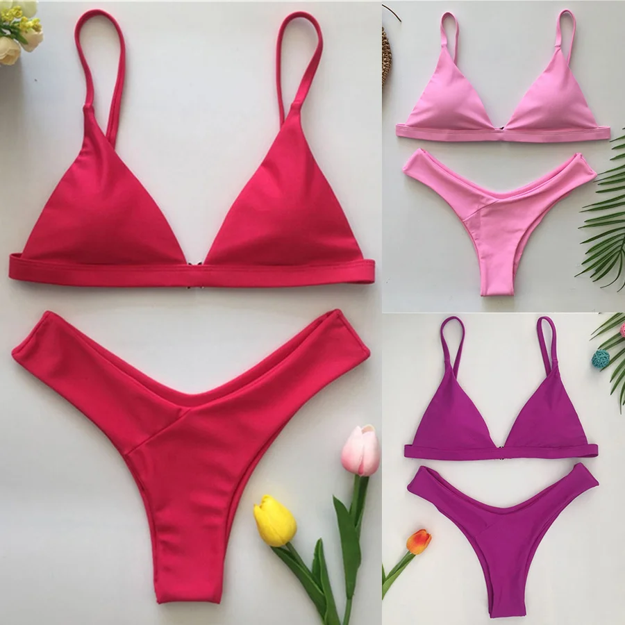 

Sexy Thong Bikini Set Push Up Bikinis Women Strap Swimsuit 2021 Swimwear Bathing Suit Beachwear Biquini Fmeale Brazilian Mujer