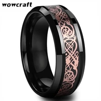8mm black tungsten wedding bands rose gold dragon inlay ring polished shiny comfort fit