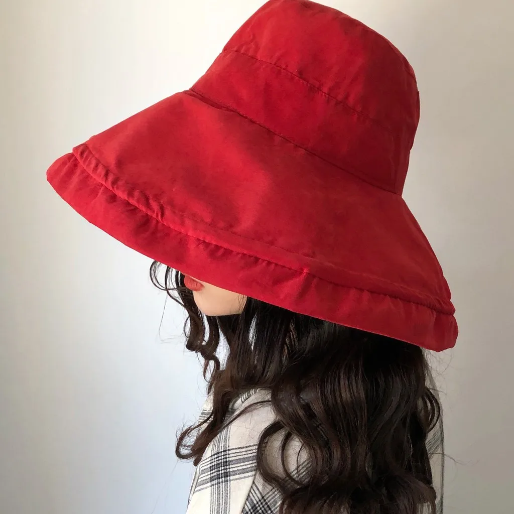 

Fashion Summer Wide Brim Bucket Hats Women Reversible Korean Fisherman Caps Anti-sunburn Girls Outside Big Brim Bucket Hat Beige
