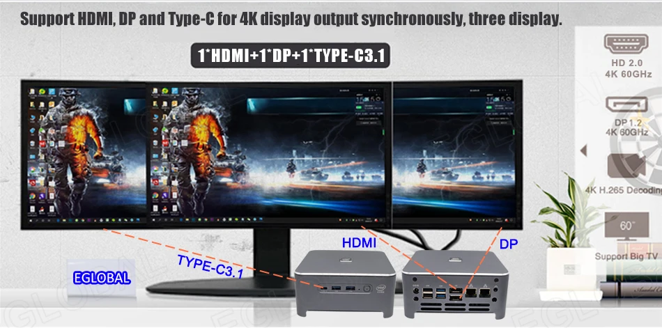 Мини компьютер EGLOBAL 10th Gen i9 10980HK/10880H I7 10750H I3 10300H 2xDDR4 2 ТБ NVME SSD экран Windows 10 Игровой