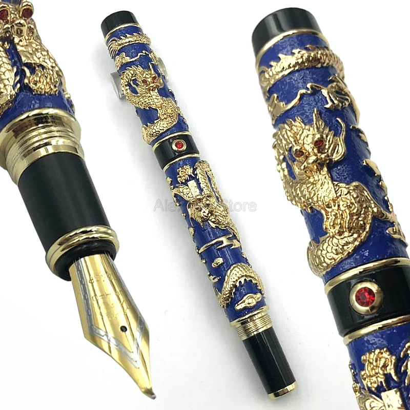 

Jinhao Creative Blue Cloisonne Classic Double Dragon Calligraphy Fountain Pen Fude Bent Nib Advanced Craft Writing Gift Pen