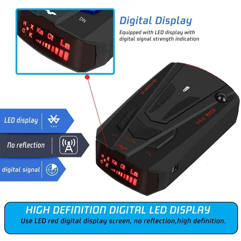 

2020 Car Radar Detector V7 16 Band 360 Car Anti-Police GPS Camera Radar Detector Voice Alert Speed Control Detector