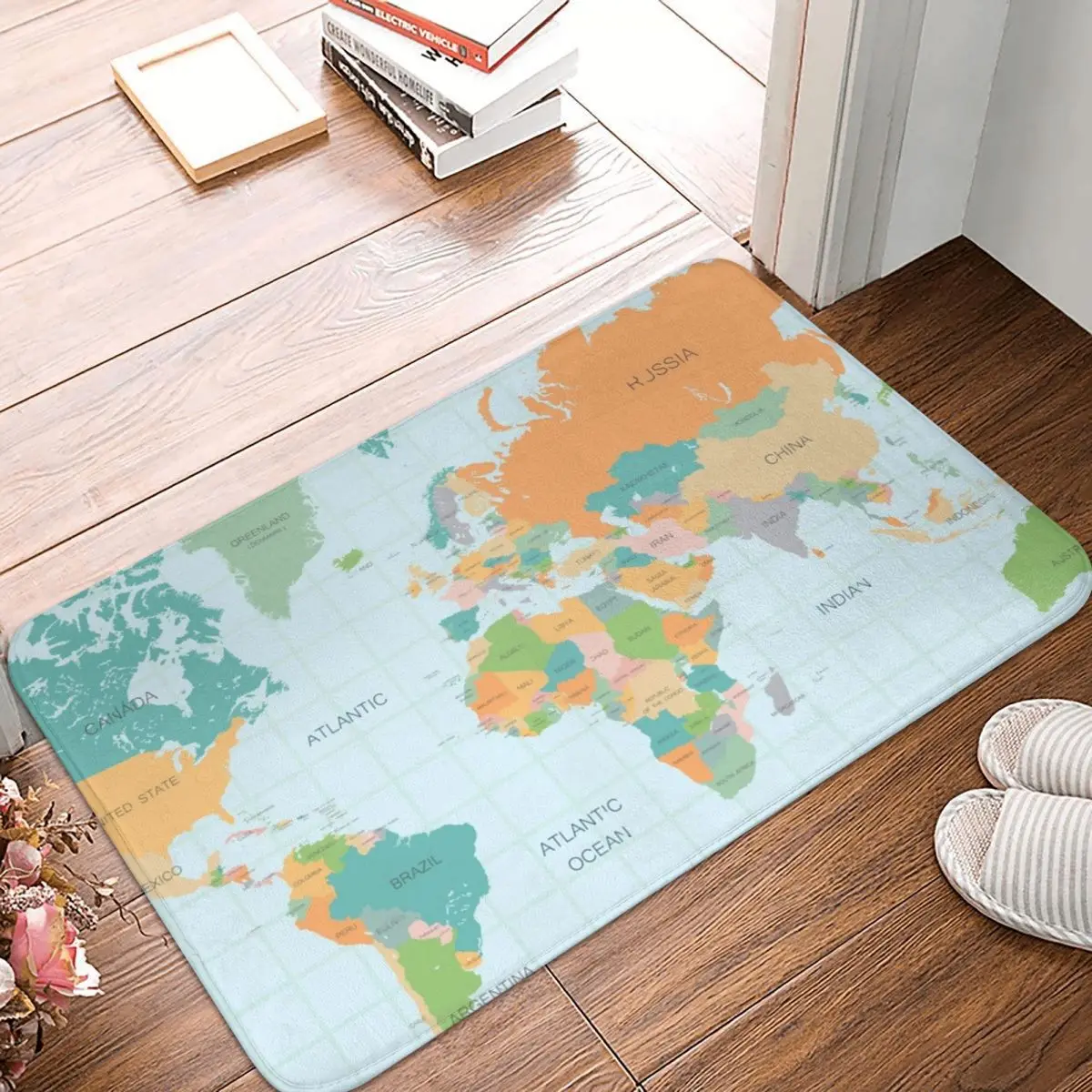 Винтажная карта мира Придверный коврик прямоугольный напольный из полиэстера