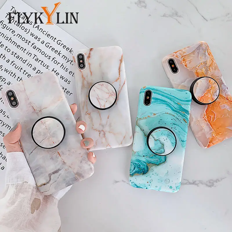 FLYKYLIN подставка для держателя для samsung Galaxy A50 задняя крышка на для samsung A70 A40 Art Сращивание мрамора IMD силиконовый чехол для телефона