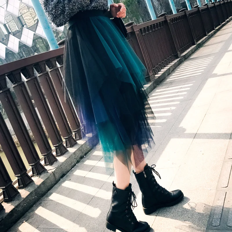 

Spring and Summer New Multi-layer Multi-color Irregular Mesh Stitching Skirt