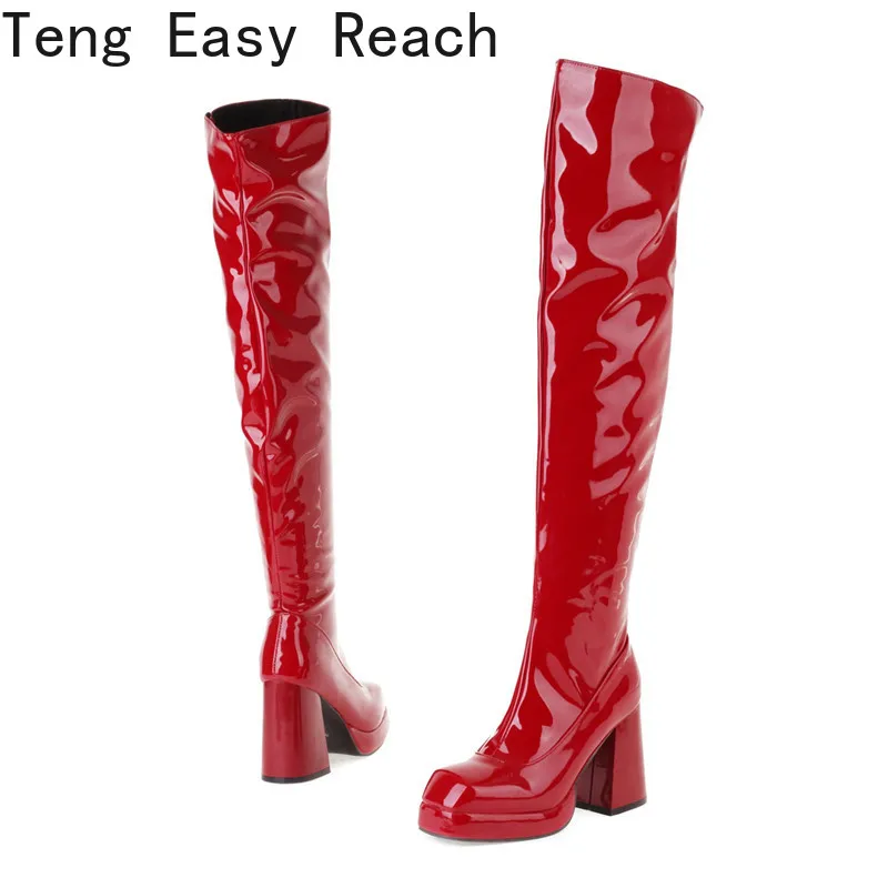 

Sexy Heels Over The Knee Boots Chelsea Women Patent Leather Thigh High Botas 2021 Autumn Long Platform Shoes