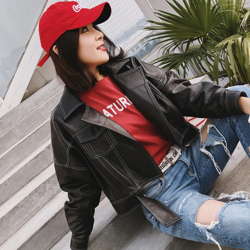 Women Genuine Leather Jacket 100% Real Sheepskin Coat Female Montone Spring Casual Clothes Chaqueta Mujer LWL1611 | Женская одежда