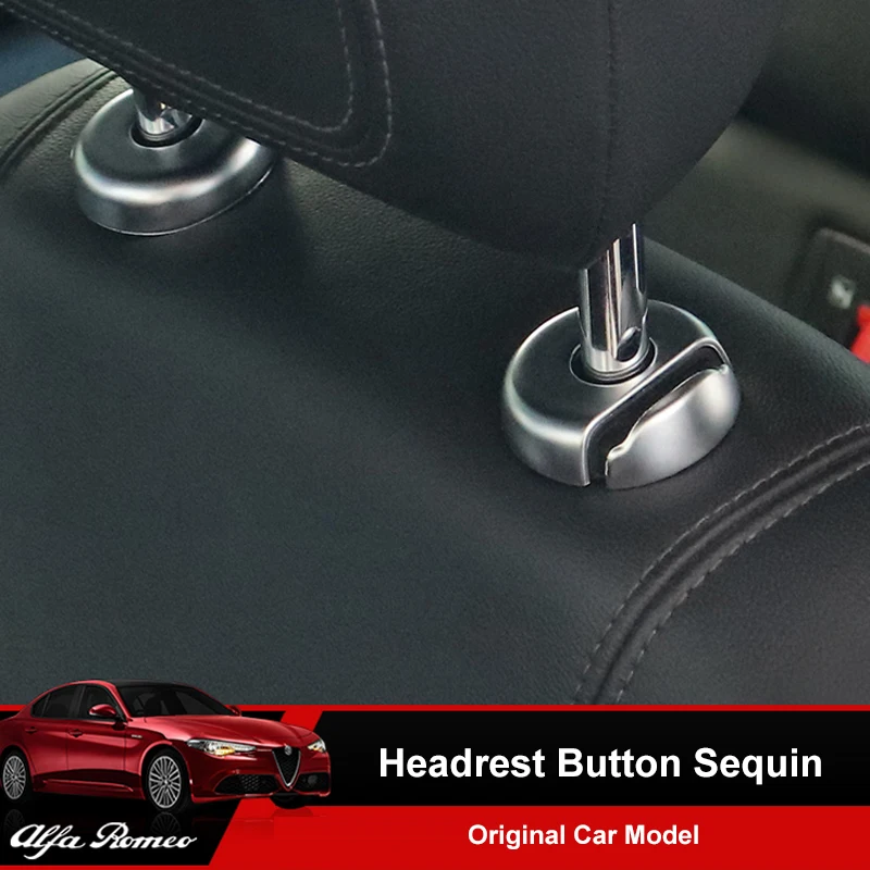 

TAJIAN 4Pcs Silver Car Seat Headrest Adjusting Lift Switch Button Decor Cover Trim Sequined Frame For Alfa Romeo Giulia Stelvio