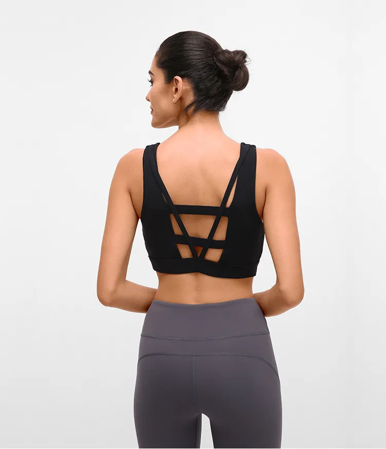 New Shockproof Sports Bra Women Gym Fitness Push Up Bras Deep V sexy hollow Yoga Bra Back Cross Ladies Run Bras fitness Top
