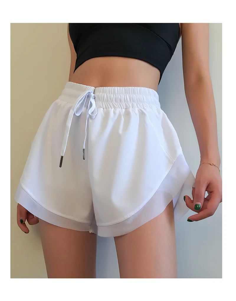 

GCAROL Summer Women Mesh Spliced T-shirt Drawstring Safety Shorts Quick-Dry Running Training Fitness Yoga Top Gym Tees Sets