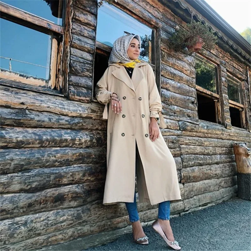 Осенне-зимний тренч для женщин на шнуровке большой размер британский стиль