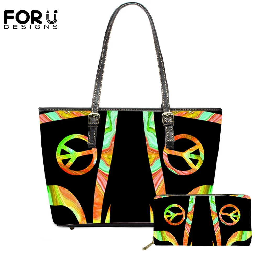 

FORUDESIGN 2021 2 комплекта дорожные сумки кошелек для женщин Хиппи Мир знак Печать хорошее качество горячая Распродажа сумки на плечо ПУ