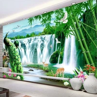custom 3d wallpaper chinese style peacock waterfall landscape photo wall mural living room bedroom home decor papel de parede 3d