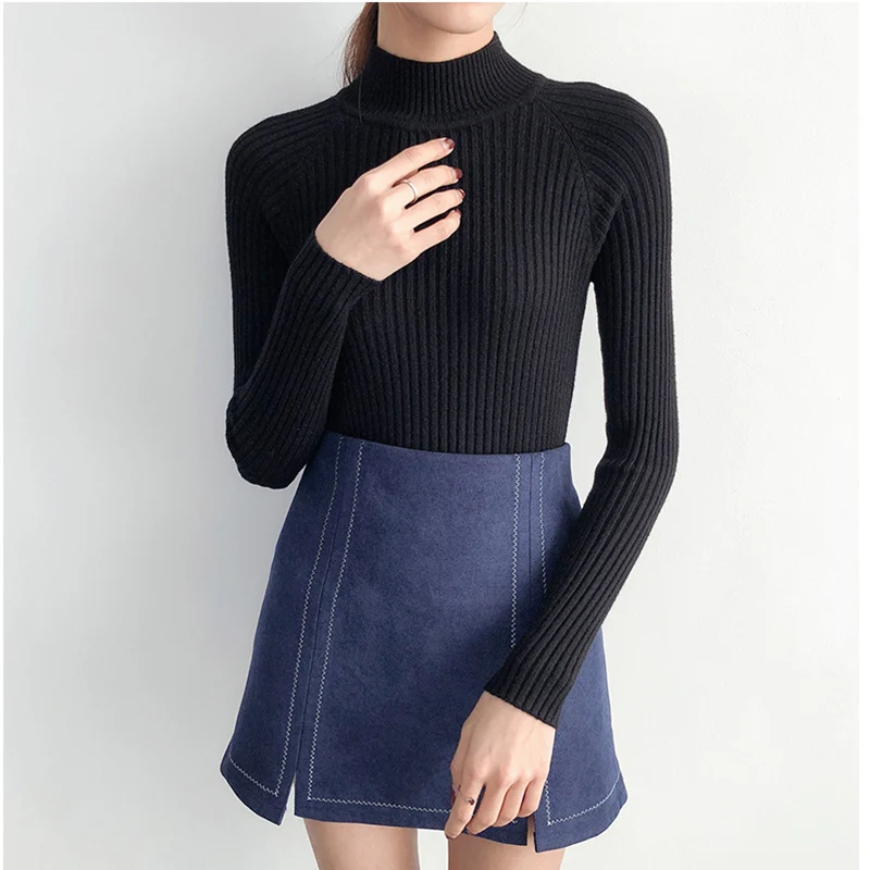 

High Quality Autumn Winter Warm Women Sweater Thick Turtleneck Pullover Sweater Fashion Rib Knitted Female Jumper Top Female
