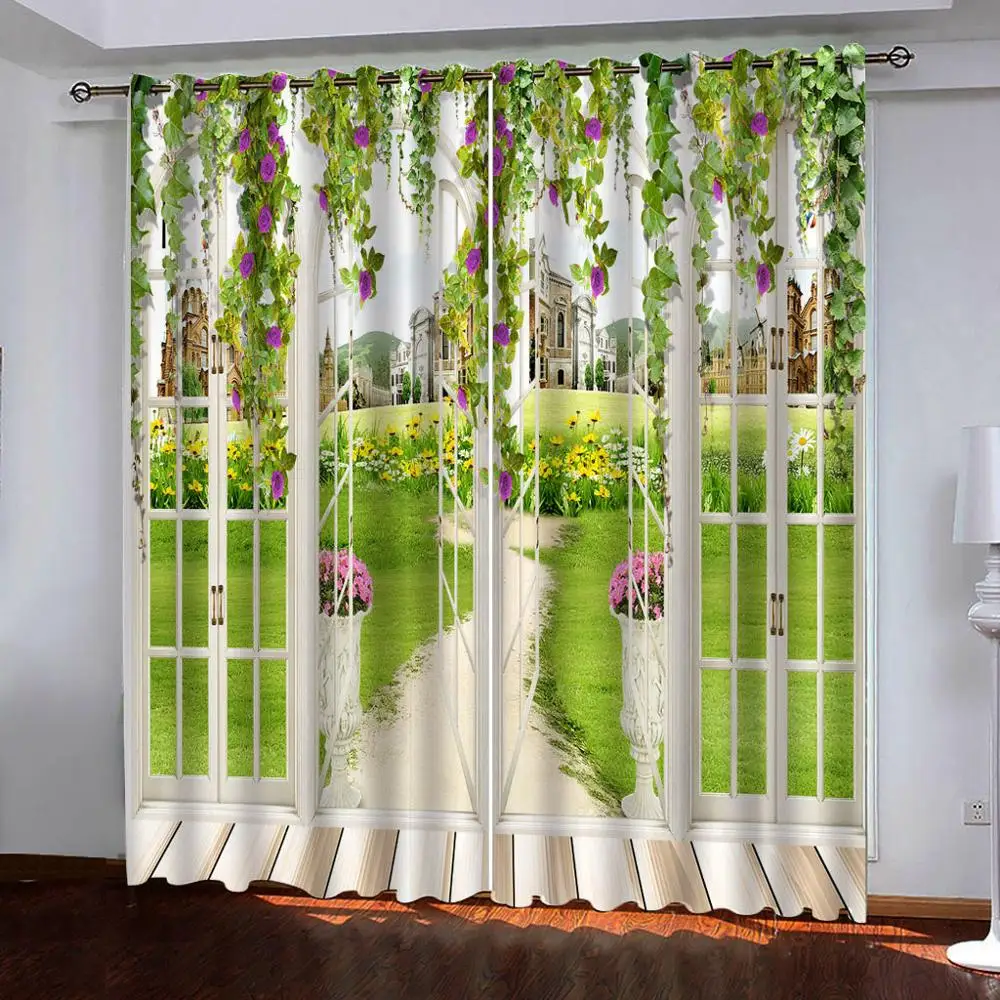 

Park scenery outside the window Blackout Luxury 3D Curtain For Bedroom Living room Office Hotel Wall Decorative Drape