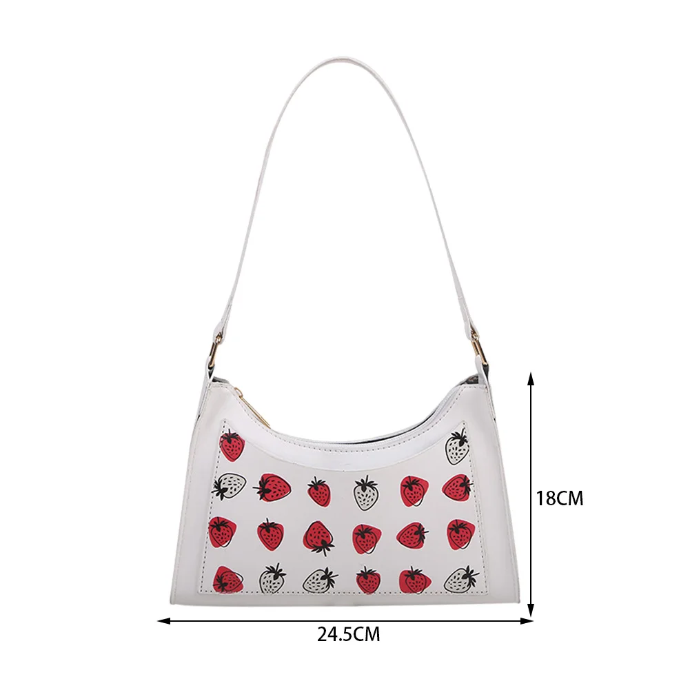 

Fashion Women Strawberry Printing Shoulder Underarm Bag Casual All-matchLadies Zipper Hobos Handbags PU Leather Top-handle Bags