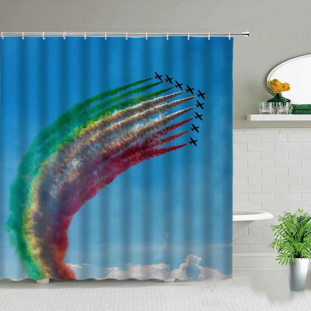 airplane shower curtains natural landscape 3d printing bath curtain set bathroom waterproof fabric bathtub home decor with hooks free global shipping