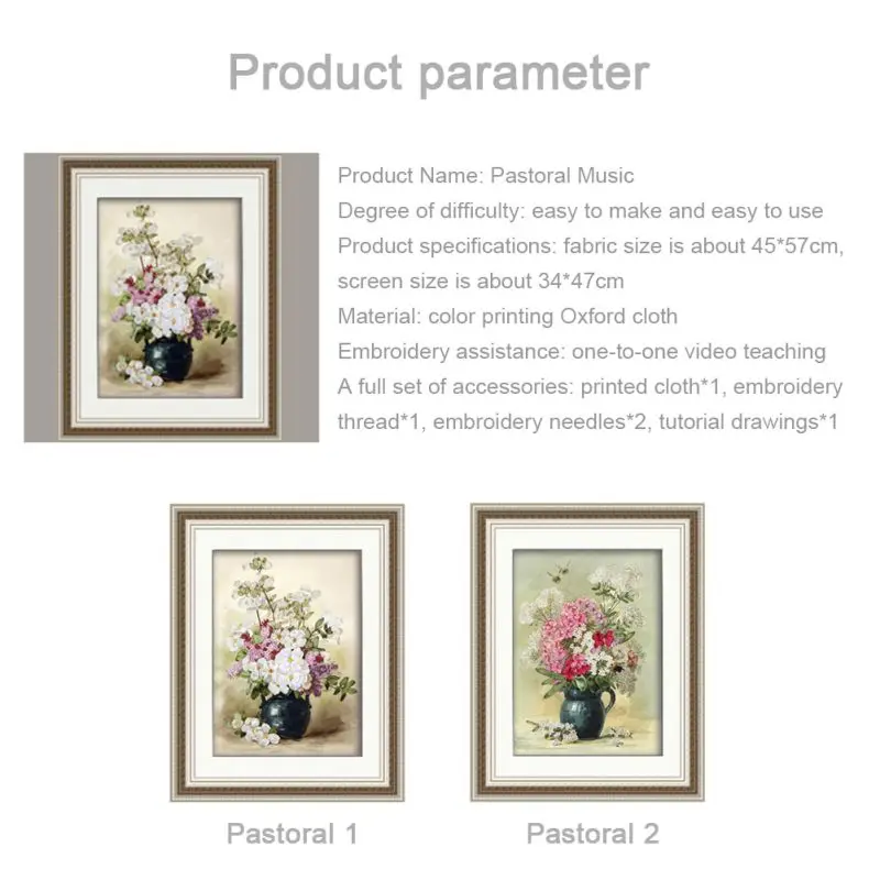 

DIY European-style Flowers Embroidery Ribbon Set Beginners With Embroidery.Shed Sewing Kit Cross-stitch Crafts Hand-stitched