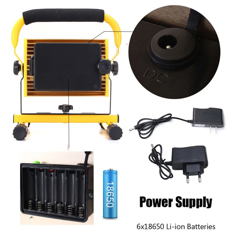 저렴한 휴대용 충전식 LED 100W 스포트라이트 작업등 건설 램프 자동차 수리점 작업장 현장 조명, 작업등 현장 조명 작업등 건설 램프