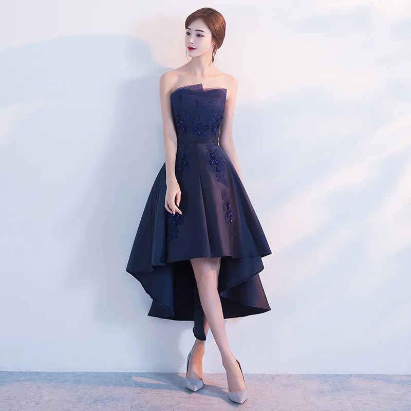 

Women Strapless Sleeveless Qipao Asmmetrical Pleated Dress Gown Off Shoulder Lace Cheongsam Flower Embroidery Crystal Vestidos