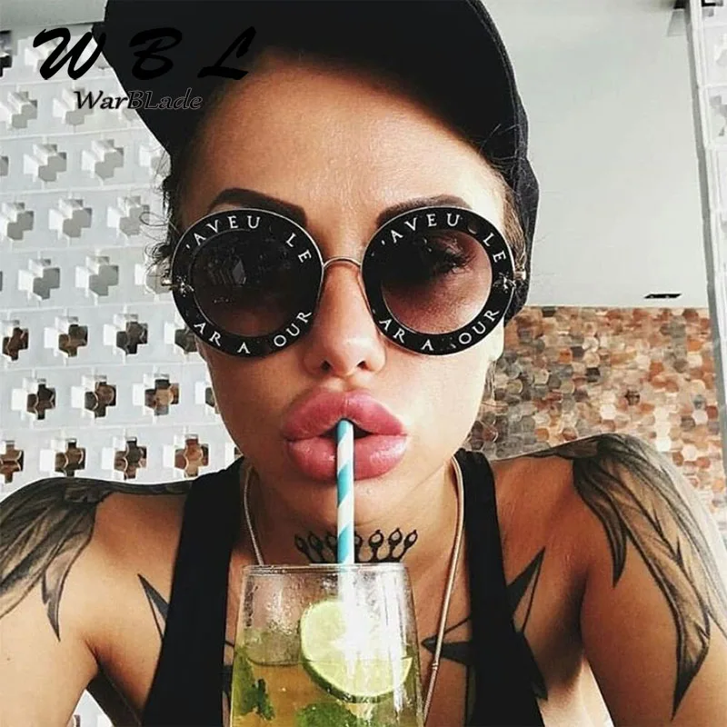 WarBLade High Quality Retro Round Sunglasses English Letters Sun Glasses Men Women Brand Designer Fashion Male Female | Аксессуары для