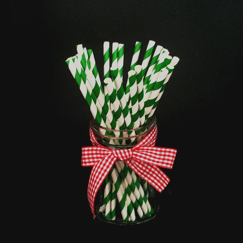 25 шт./упак. одноразовые бумажные соломинки трубочки в полоску для рождественских