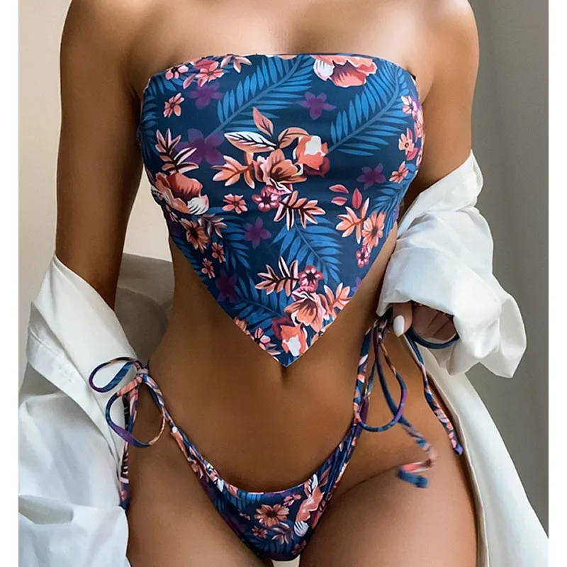 

2021new Style Wrapped Chest Strap Swimsuit Sexy Beach Swimsuit Bikini Suit Girl